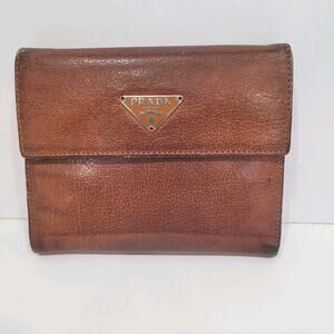 PRADA Smooth Geniue Leather Logo Plate Wallet Medium Envelope Medium Fair Vintag